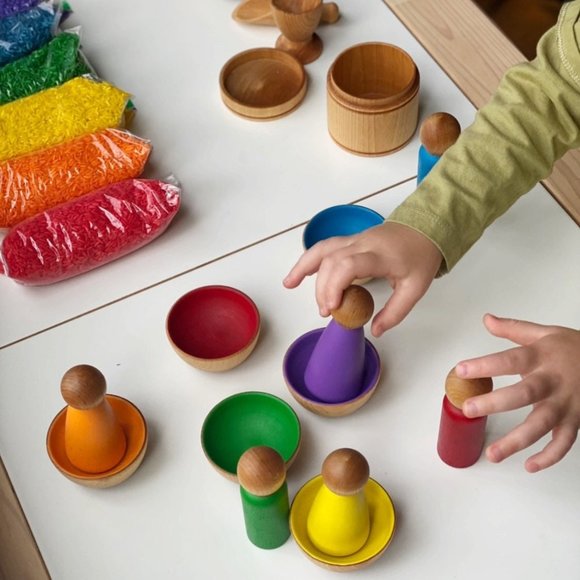 Toddler Rainbow Sensory Play, Montessori Waldorf Wooden Toys - Picture 7 of 10